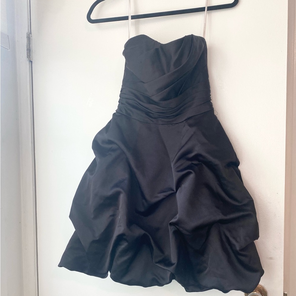 David’s bridal black strapless puffy cocktail bridesmaid prom dress